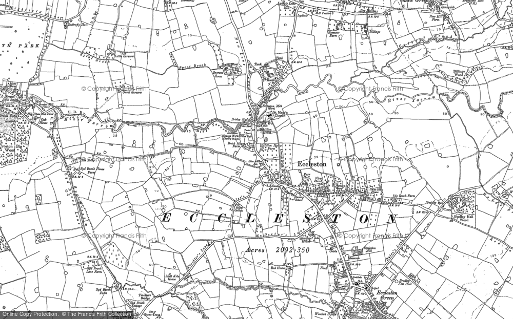Old Map of Historic Map covering Ulnes Walton in 1893
