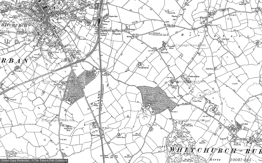Old Map of Historic Map covering Broughall Fields in 1879