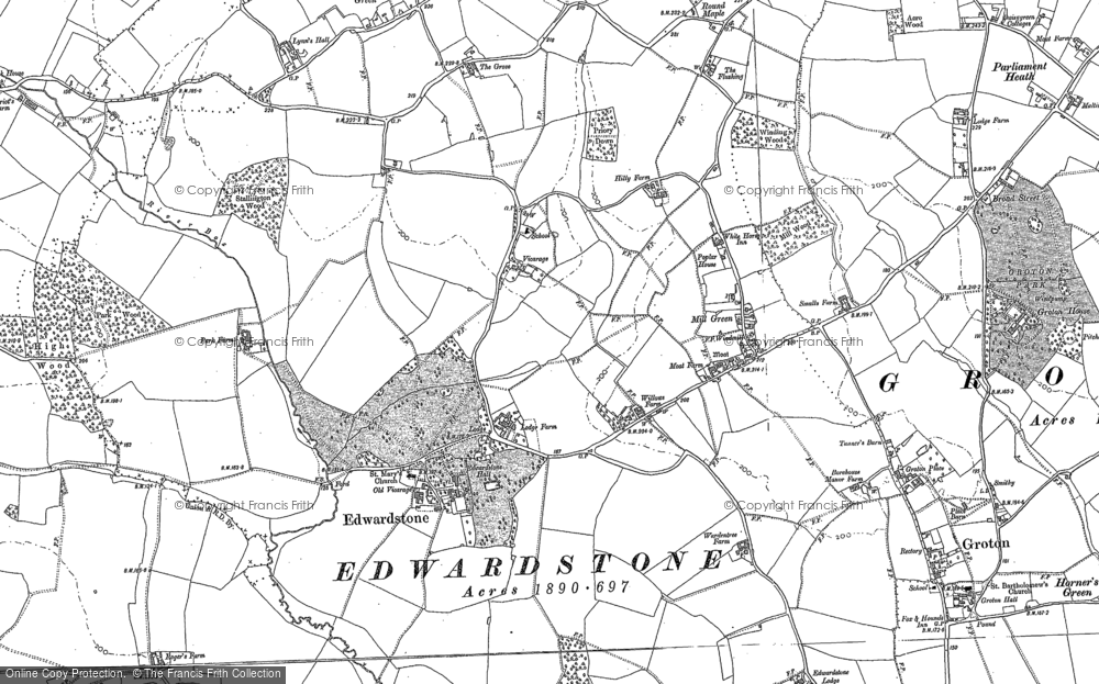 Old Map of Edwardstone, 1885 in 1885