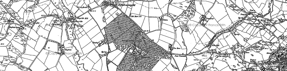 Old map of Afon Rhyd-hir in 1888