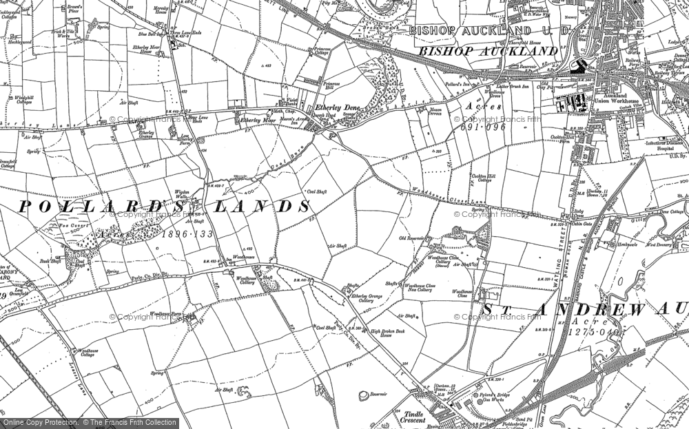 Old Map of Etherley Dene, 1896 in 1896