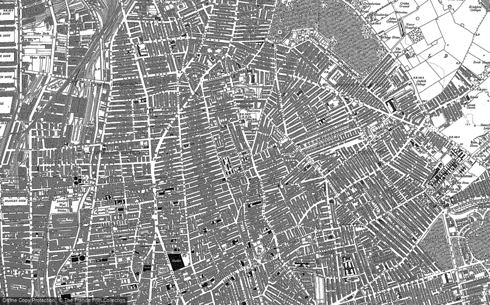 Old Map of Historic Map covering Vauxhall in 1906