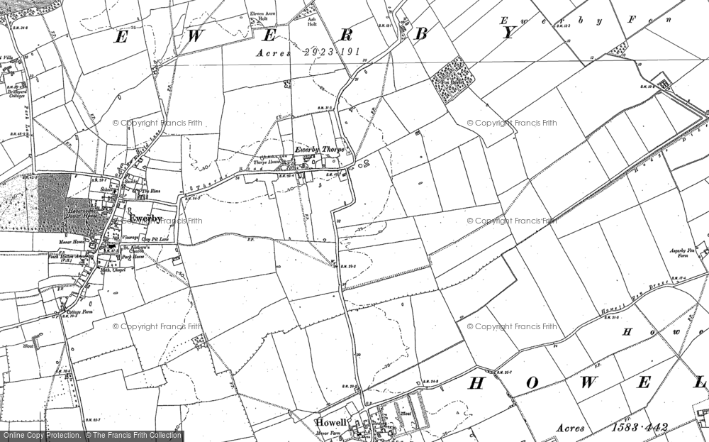 Old Map of Ewerby Thorpe, 1887 in 1887