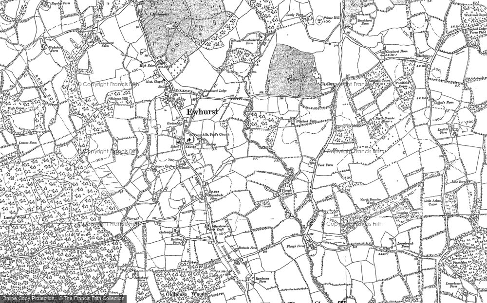 Old Map of Historic Map covering Ewhurst Green in 1895