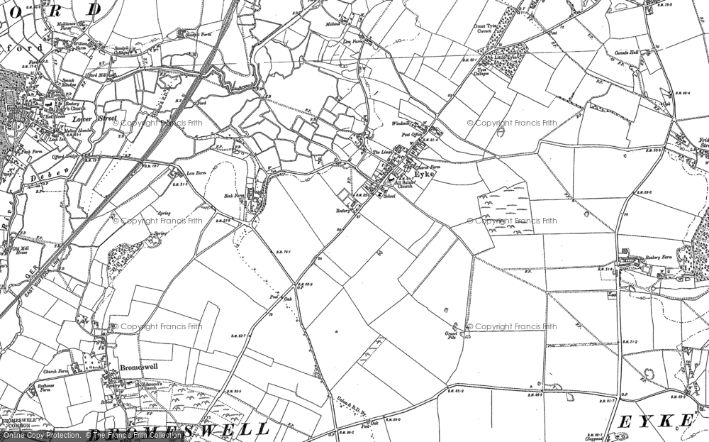 Old Map of Historic Map covering Friday Street in 1881