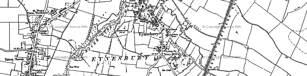 Old map of Eynesbury in 1900