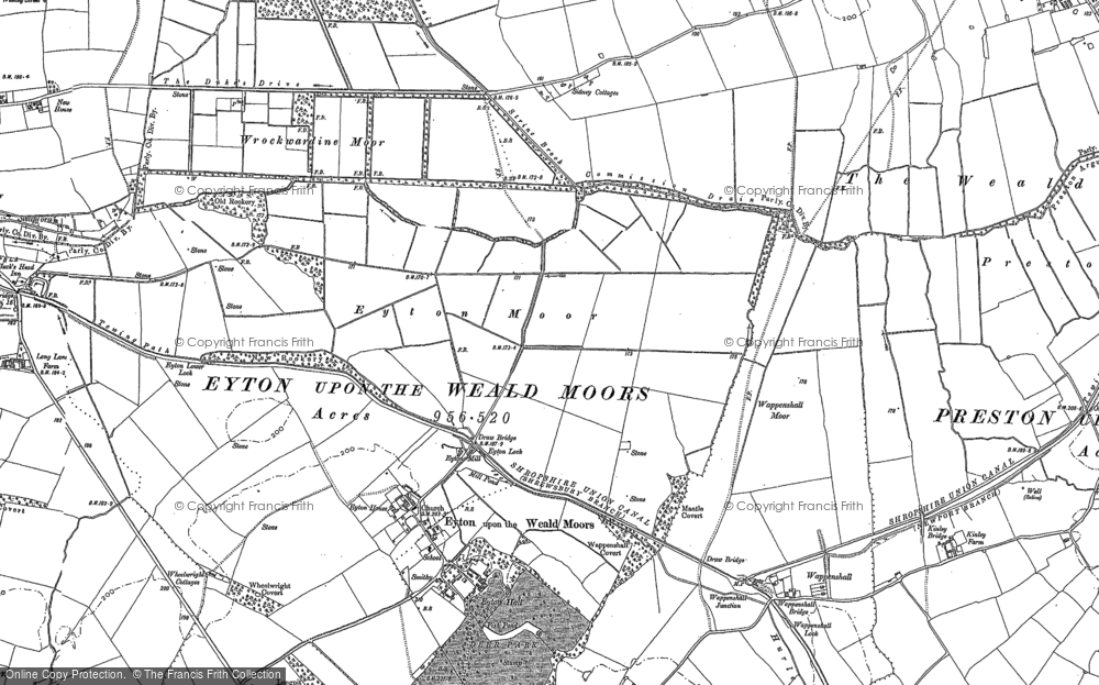 Old Map of Eyton upon the Weald Moors, 1881 in 1881