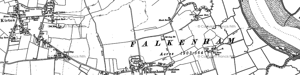 Old map of Falkenham Sink in 1881