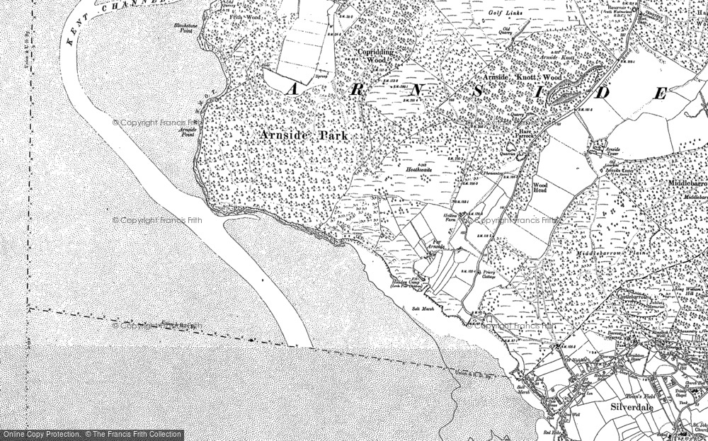 Old Map of Historic Map covering Arnside Tower in 1911