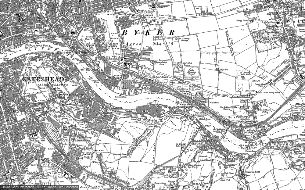 Old Map of Felling Shore, 1895 - 1913 in 1895