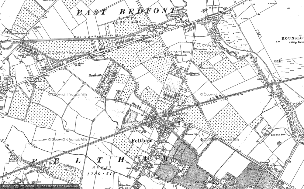 Old Map of Historic Map covering North Feltham in 1912