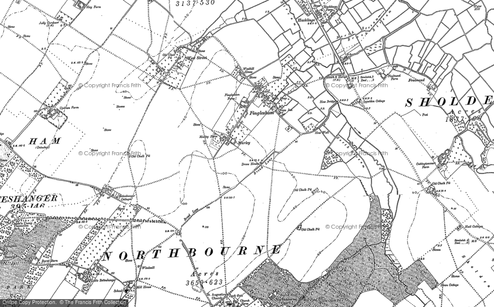 Old Map of Finglesham, 1872 - 1897 in 1872
