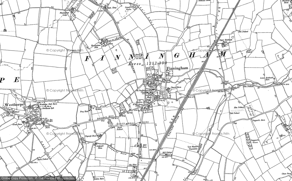 Old Map of Finningham, 1884 - 1885 in 1884