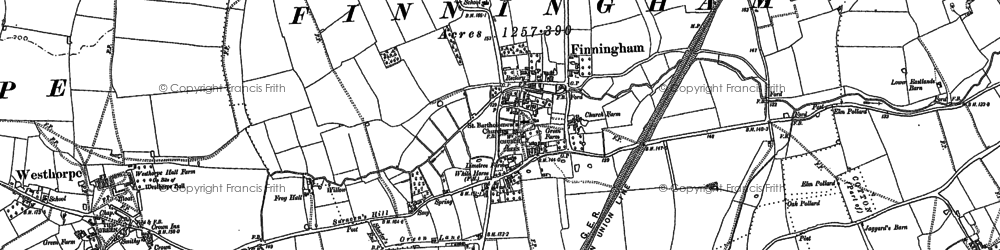 Old map of Finningham in 1884