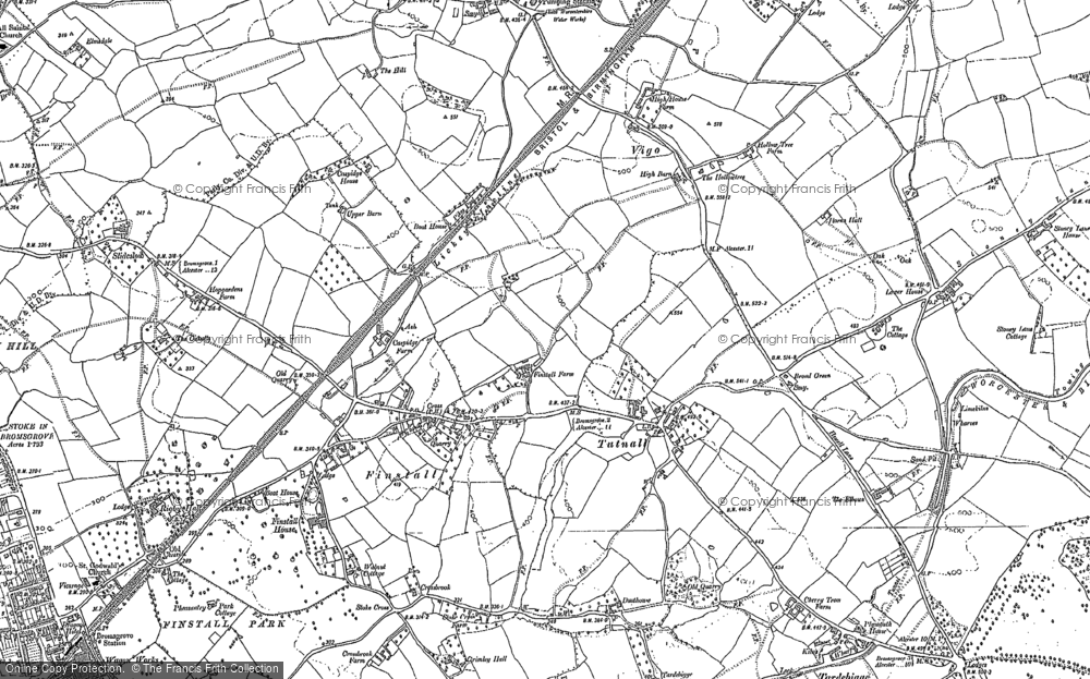 Old Map of Historic Map covering Bromsgrove Sta in 1883