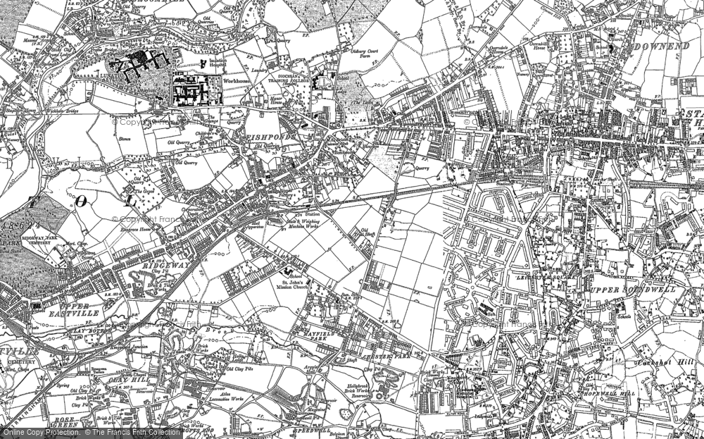 Old Map of Historic Map covering Ridgeway in 1881