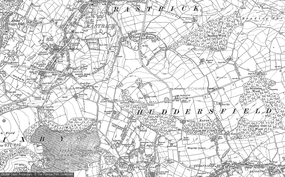 Old Map of Historic Map covering Elland Upper Edge in 1889