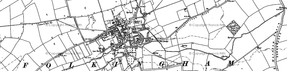 Old map of Folkingham in 1886