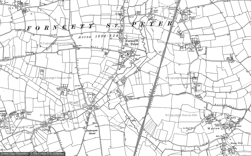 Old Map of Historic Map covering Forncett End in 1882