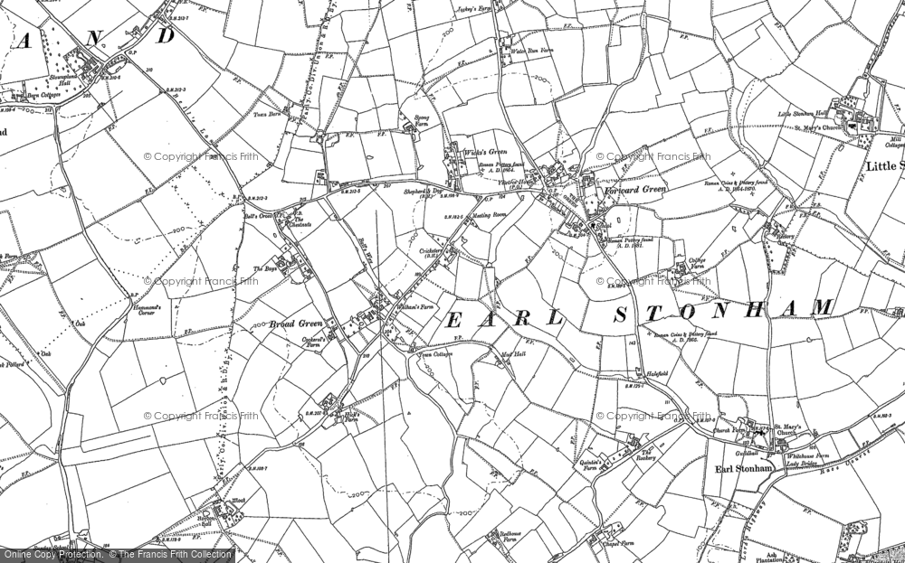 Old Map of Historic Map covering Bell's Cross in 1884