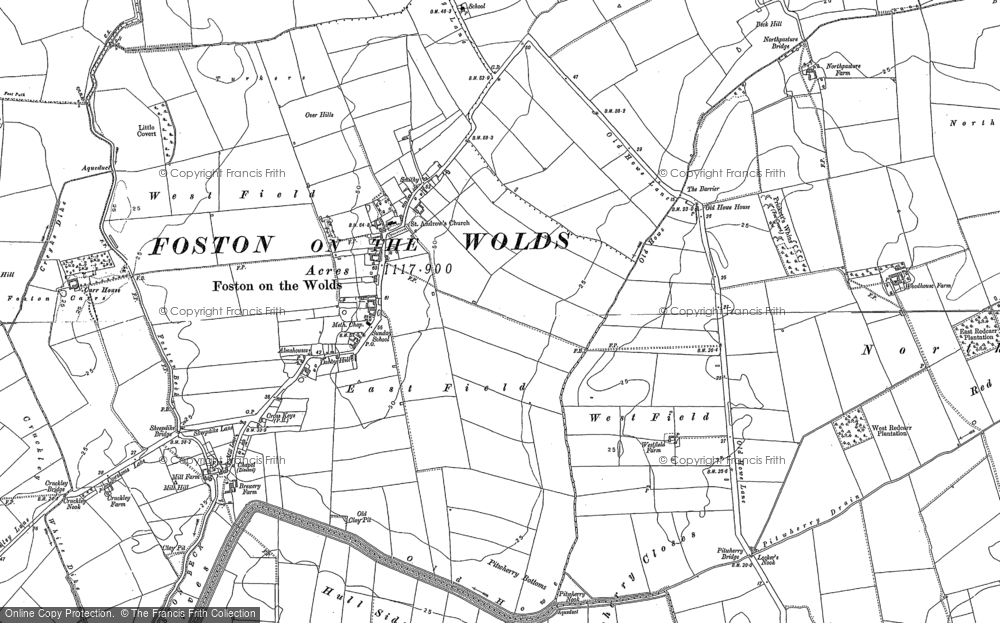 Old Map of Foston on the Wolds, 1890 - 1891 in 1890