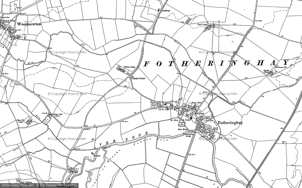 Old Map of Fotheringhay, 1885 in 1885