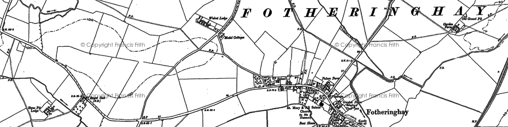 Old map of Fotheringhay in 1885