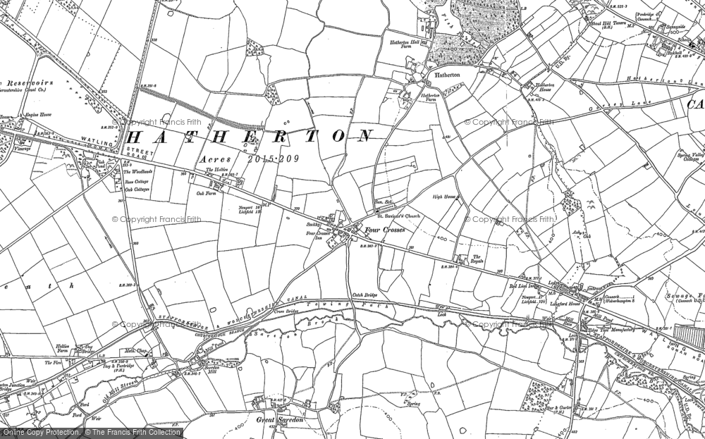 Old Map of Four Crosses, 1883 in 1883