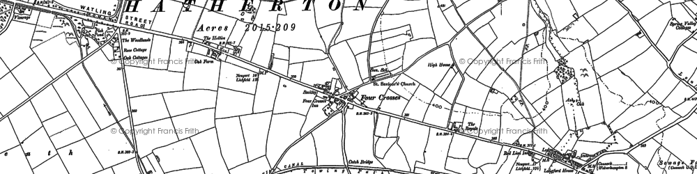 Old map of Four Crosses in 1883