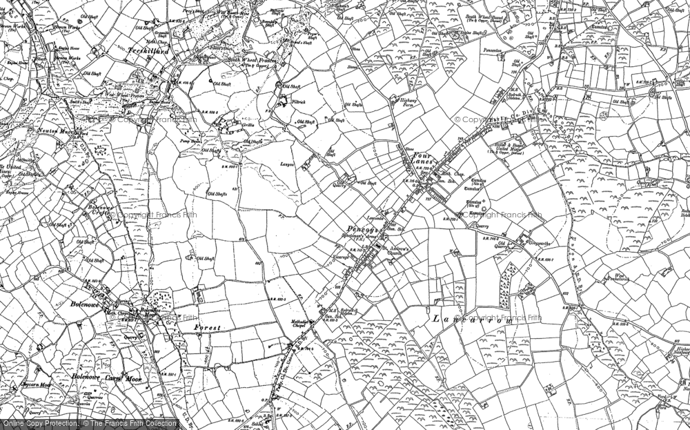 Old Map of Four Lanes, 1878 in 1878