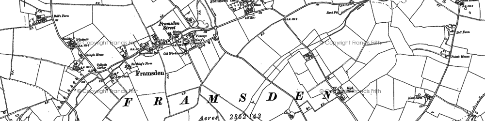Old map of Framsden in 1883