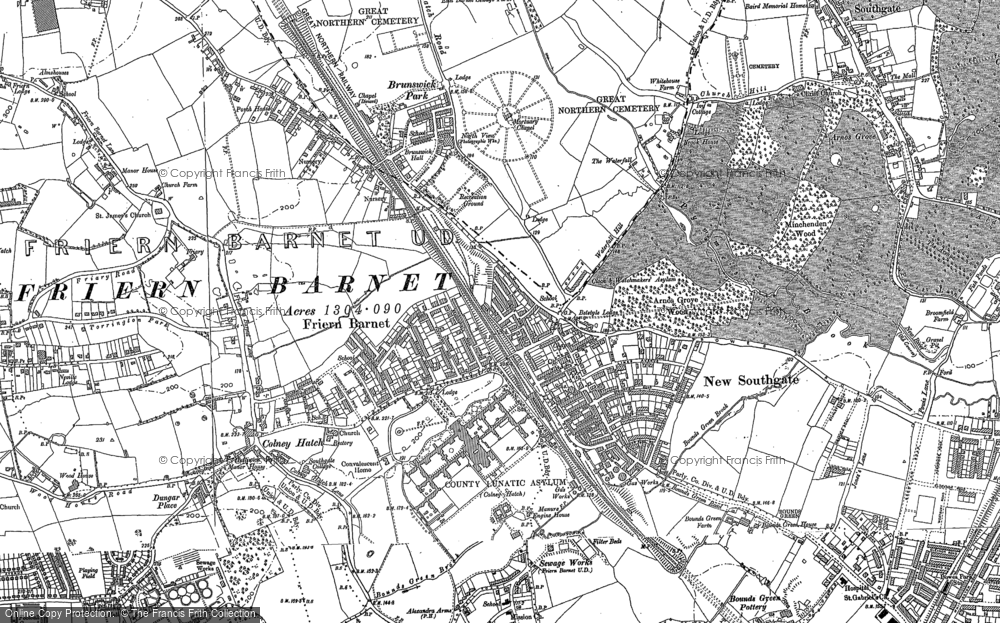 Old Map of Friern Barnet, 1895 - 1913 in 1895