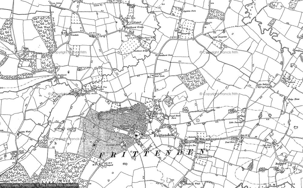 Old Map of Historic Map covering Sinkhurst Green in 1895
