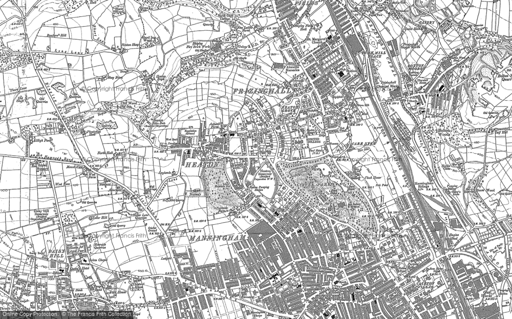 Old Map of Historic Map covering Bolton Woods in 1891