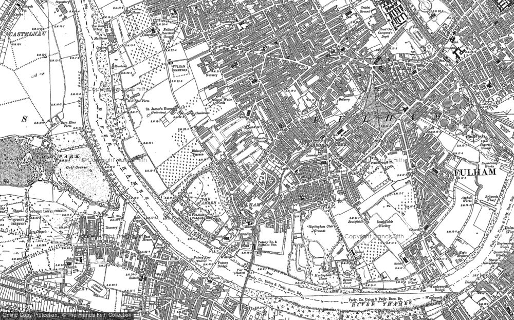 Old Map of Historic Map covering Parsons Green in 1893
