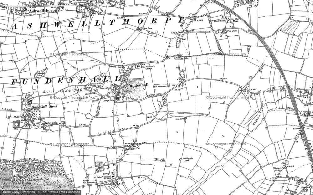 Old Map of Fundenhall, 1882 in 1882