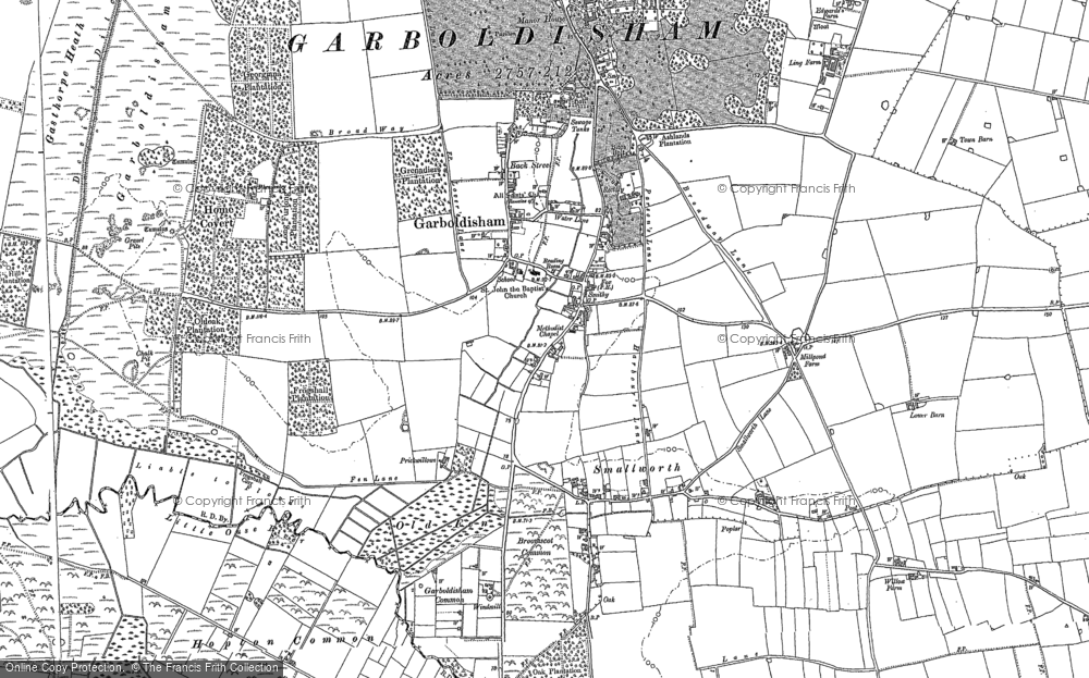 Old Map of Historic Map covering Broomscot Common in 1883