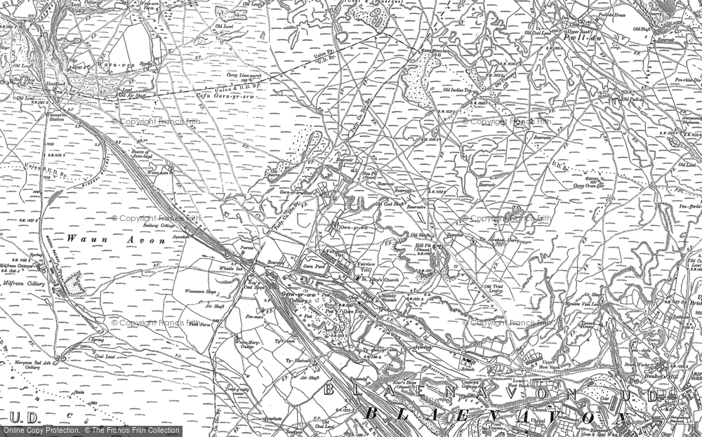 Old Map of Historic Map covering Blorenge in 1879