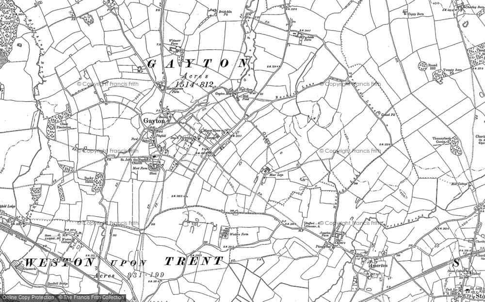 Old Map of Historic Map covering Hartley Green in 1881