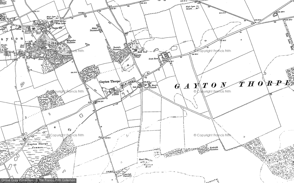 Old Map of Gayton Thorpe, 1884 in 1884