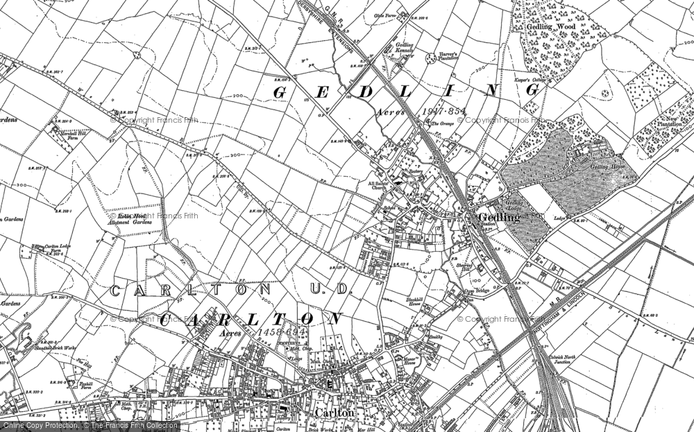 Old Map of Gedling, 1883 in 1883