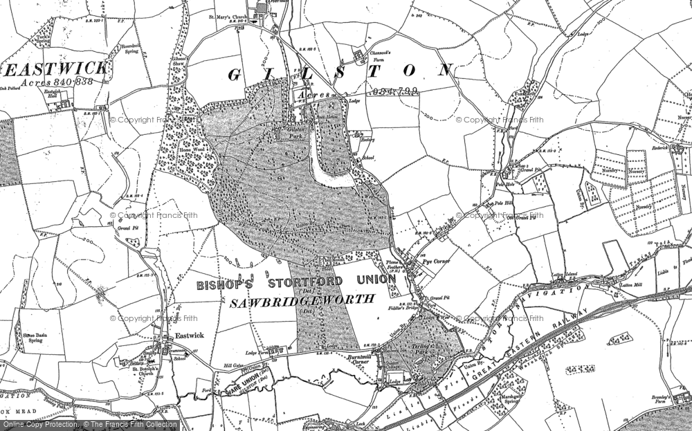 Old Map of Historic Map covering Gilston Park in 1896