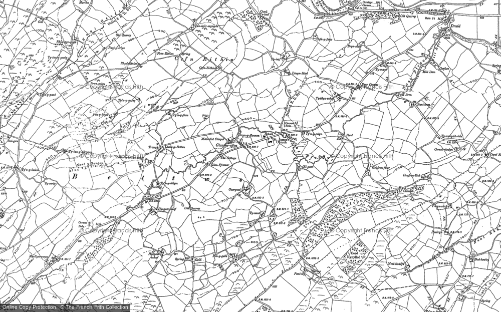 Old Map of Historic Map covering Bryn Derw in 1886