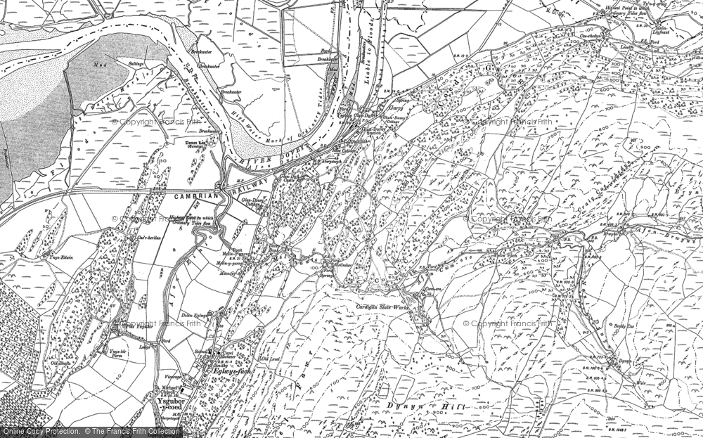 Old Map of Historic Map covering Brwyno in 1900