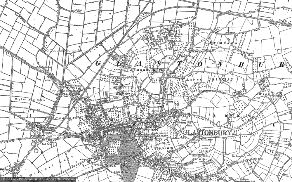 Old Map of Glastonbury, 1884 - 1885 in 1884