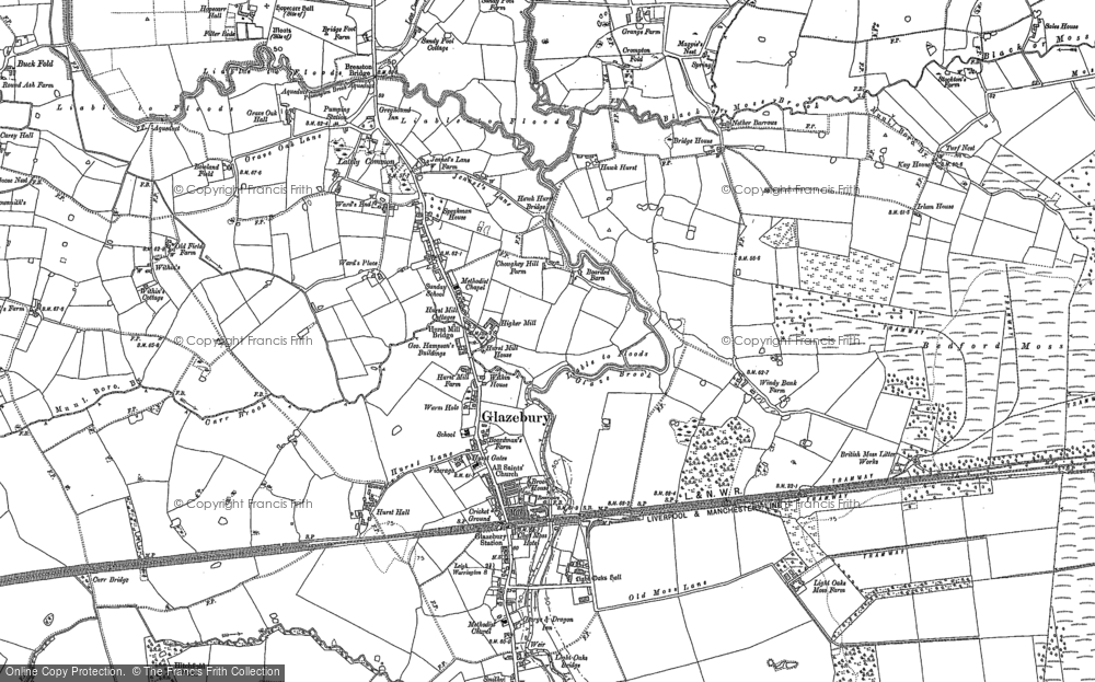 Old Map of Historic Map covering Bedford Moss in 1892