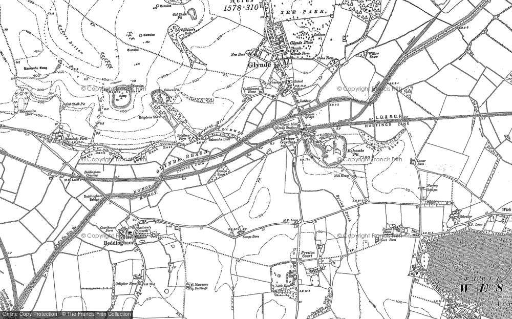 Old Map of Glynde, 1898 in 1898
