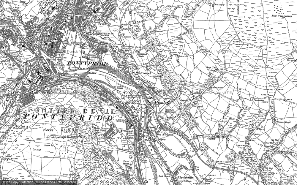 Old Map of Historic Map covering Pentrebach in 1898