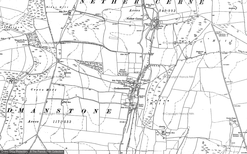 Old Map of Godmanstone, 1887 in 1887