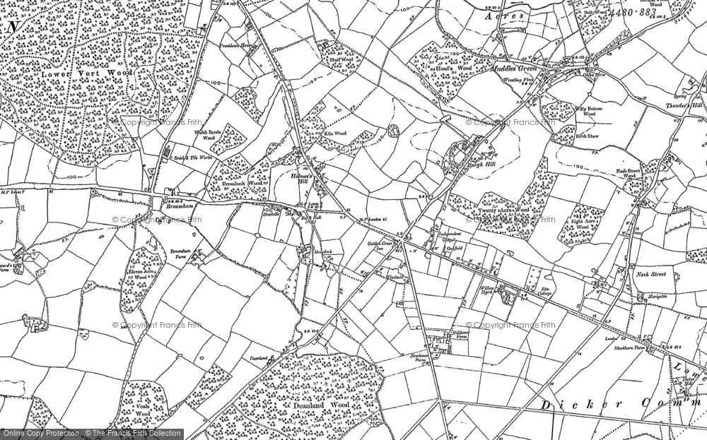 Old Map of Historic Map covering Broomham in 1898